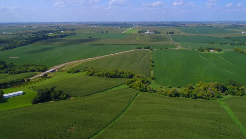 Drone footage of Iowa farmland landscape 4k 60p
