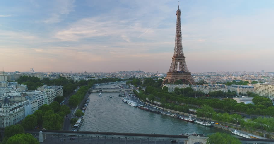 Paris Aerial Seine river Eiffel Tower sunset | Shutterstock HD Video #30222004