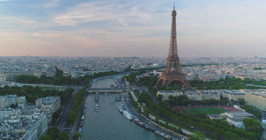 Paris Aerial Seine river Eiffel Tower sunset | Shutterstock HD Video #30222010