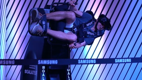 MONTREAL, CANADA - AUGUST 2017: Virtual Reality Motion Chair Samsung Galaxy Experience