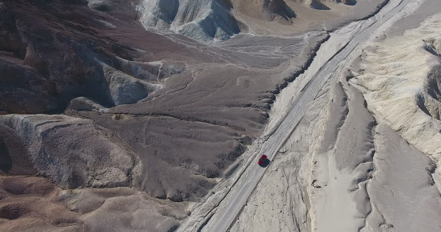 Car Driving Through Death Valley View From Above