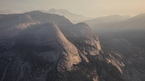 CALIFORNIA - USA, AUGUST 2017: Yosemite Valley mountains foggy view from Glacier Point 