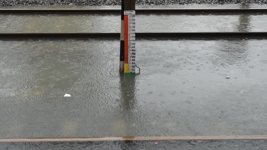 Mumbai / India 29 August 2017 Water level meter to measure the depth of the flood water at Dadar railway station Mumbai Maharashtra  India