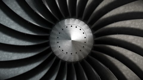 Close-up turbine engine front-end fan.
4K loopable background.