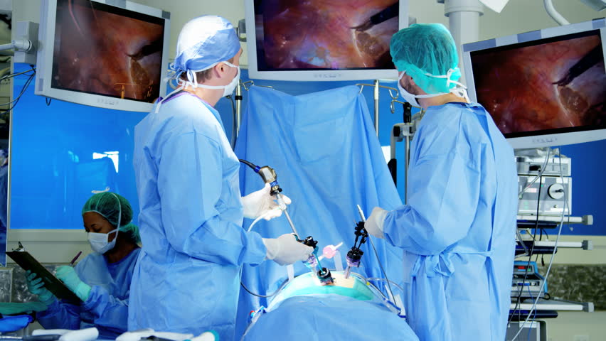 Laparoscopic Surgical Training Operation Transmitted Stock Footage