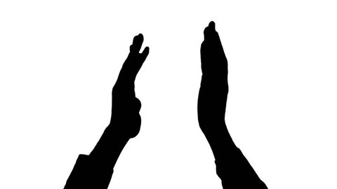 Moving male hands applauding front view with background sound Moving black front-view image of two male hands applauding/clapping against white background with background clapping/applauding sound