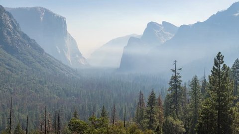 CALIFORNIA - USA, AUGUST 2017: Yosemite Valley Tunnel View and smoke