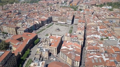 Fly into Plaza Mayor in the city of Pamplona