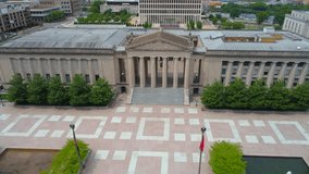 Aerial video government buildings Downtown Nashville TN