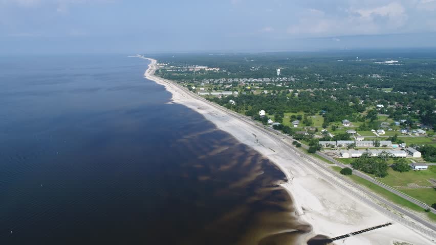 Drone flying over Gulfport Beach, Ms