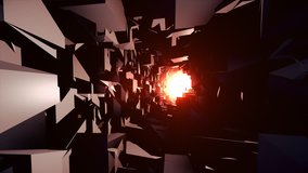 A light in the end of a tunnel, abstract tunnel of moving large shapes, abstract 4K video background