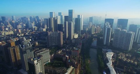 aerial view of the downtown  cityscape of Chengdu city in China
