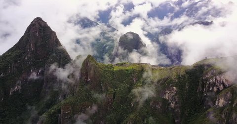 Machu Picchu Peru Aerial v5 Birdseye view flying around ancient ruins