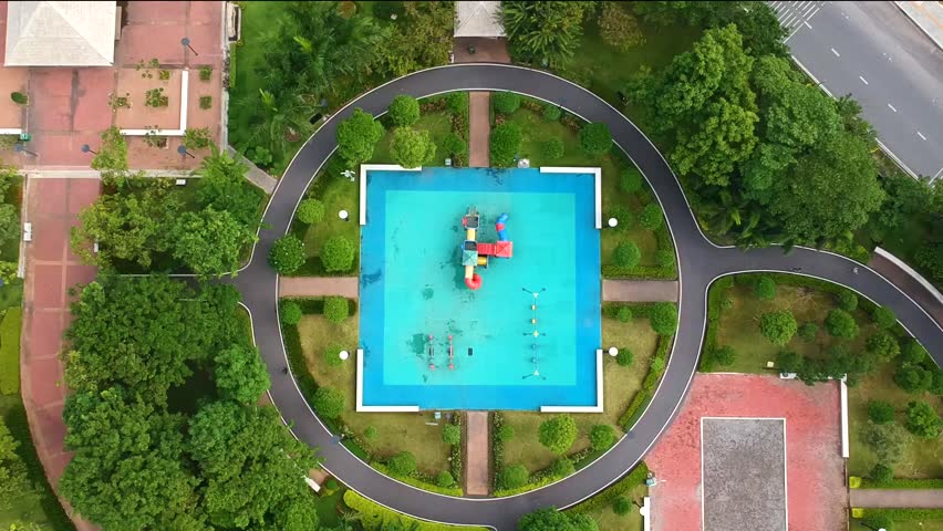 aerial view park and playground with people walk relax