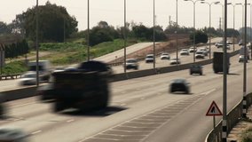 Freeway Day time-lapse. Wide Shot.