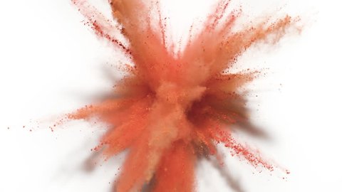Colorful powder/particles fly after being exploded against white background. Shot with high speed camera, phantom flex 4K. Slow Motion.