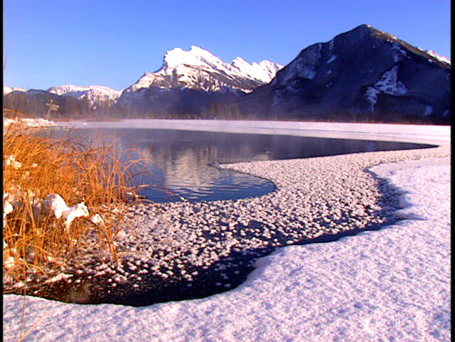 Mountain and lake in winter