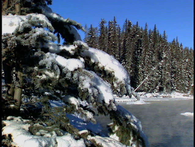 Mountain and River in winter, pan