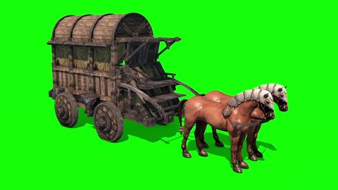 Carriage Horses Top Green Screen 3D Rendering Animation