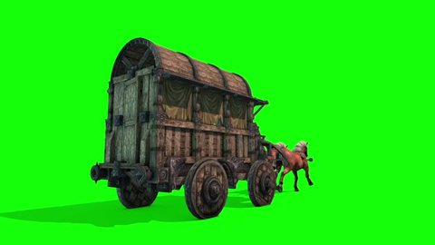 Carriage Horses Run Green Screen 3D Rendering Animation