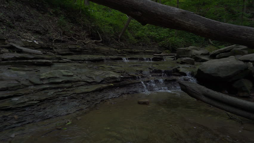 Stabilized shot moving over several small cascading waterfalls in Cuyahoga Valley