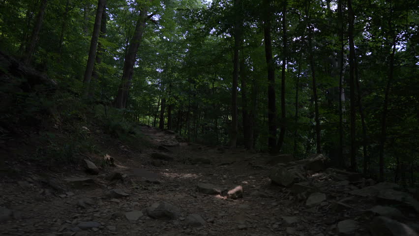 Hiking up rocky trail in Cuyahoga Valley National Park - Stabilized shot