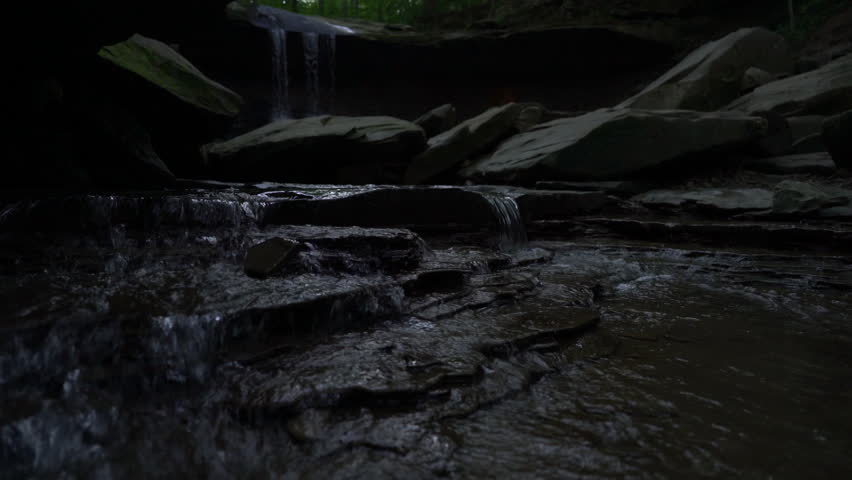Camera Crane Shot from base of Blue Hen Falls in Cuyahoga Valley