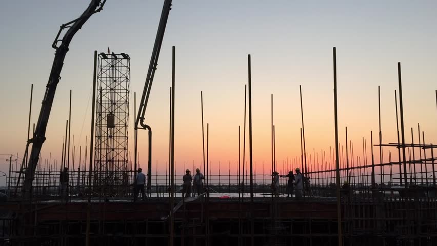 constuction site in hangzhou binjiang district at sunset