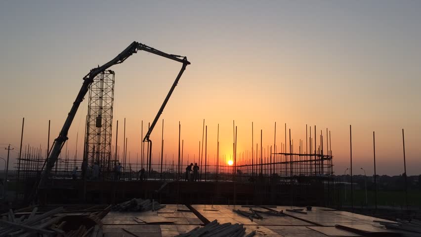 constuction site in hangzhou binjiang district at sunset