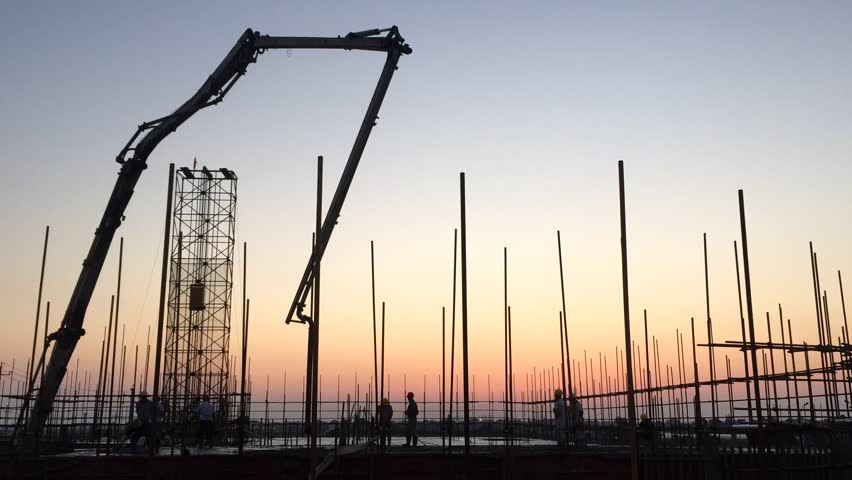 constuction site in hangzhou binjiang district at sunset