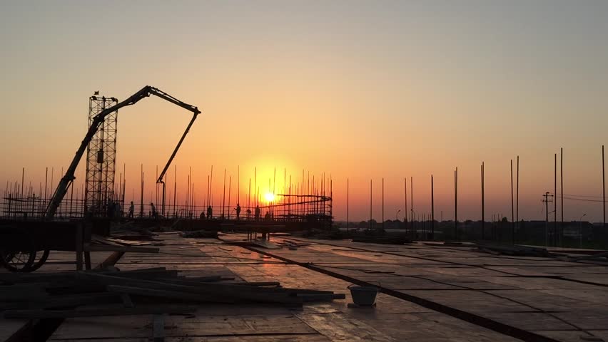 constuction site in hangzhou binjiang district at sunset