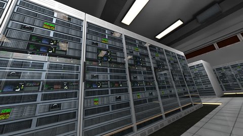 Server Room Blackout then Electricity Comes Back 3D Animation