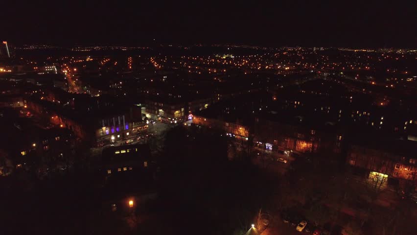 NIGHT TIME OVER GLASGOW, SCOTLAND. 4K DOWNSCALED TO 1080P. 4K VERSION AVAILABLE ON REQUEST.