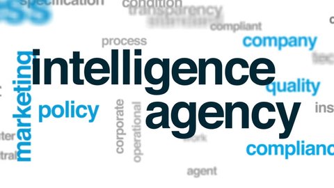 Intelligence agency animated word cloud, text design animation.