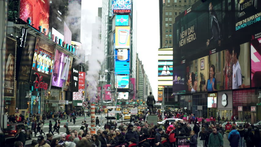 Shot of crowded Times Square at daytime Royalty-Free Stock Footage #30436513