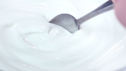 High quality video of scooping yogurt in real 1080p slow motion 250fps