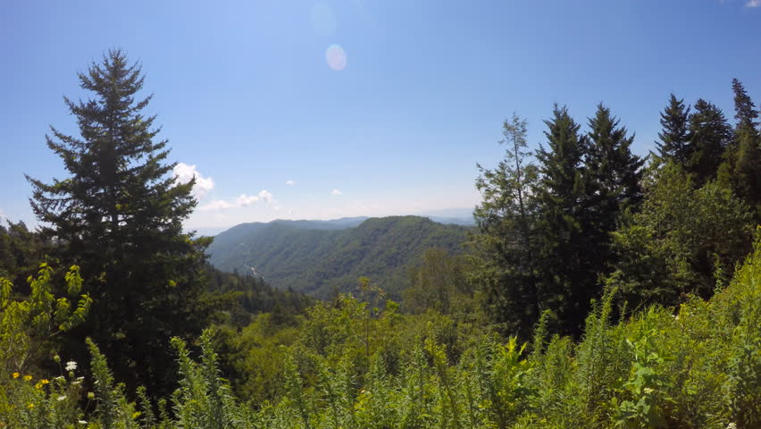 Great Smoky Mountains National Park with time lapse clouds moving over mountain peak, valleys and meadows at New Newfound Gap,Cherokee,North Carolina,USA