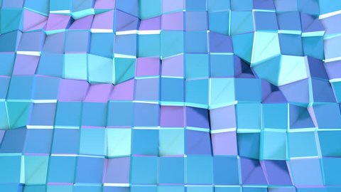 Abstract simple blue violet low poly 3D surface as atom structure. Soft geometric low poly motion background of shifting pure blue violet polygons. 4K Fullhd seamless loop background