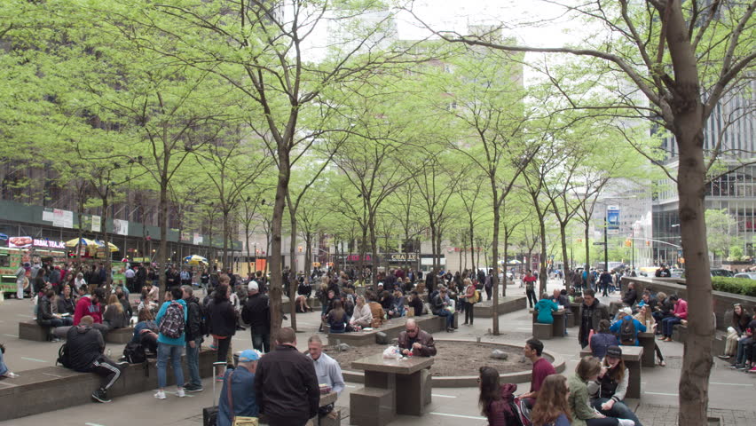 NYC,USA,11.05.2017. Park Zuccotti after protests by Occupy wall street in the financial district in downtown Manhattan. Dolly shot