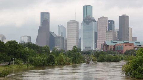 Clip of downtown Houston after Harvey hurricane , in Texas, USA