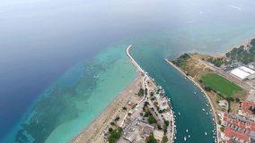 Aerial view of Omis resort and Cetina river, Dalmatian Coast, Croatia