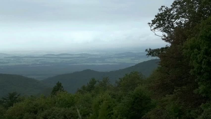 Clouds and fog over Shenandoah Valley from Skyline Drive just after sunrise