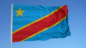 Looping flag for Congo Democratic Republic on flag pole, blowing beautifully in the wind. Includes alpha matte.