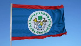 Looping flag for Belize on flag pole, blowing beautifully in the wind. Includes alpha matte.