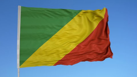 Looping flag for Congo Brazzaville on flag pole, blowing beautifully in the wind. Includes alpha matte.