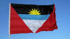 Looping flag for Antigua Barbuda on flag pole, blowing beautifully in the wind. Includes alpha matte.