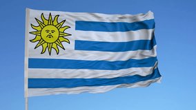 Looping flag for Uruguay on flag pole, blowing beautifully in the wind. Includes alpha matte. - Powered by Shutterstock - Get 15% off with code: PIKWIZARD15