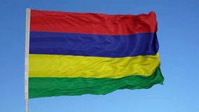 Looping flag for Mauritius on flag pole, blowing beautifully in the wind. Includes alpha matte.