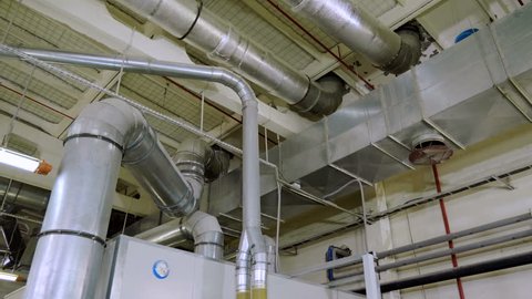 Air duct. Ventilation and aspiration system in a modern furniture production. 4K