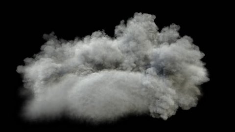 Big smoke formation rising. Separated on pure black background, contains alpha channel.